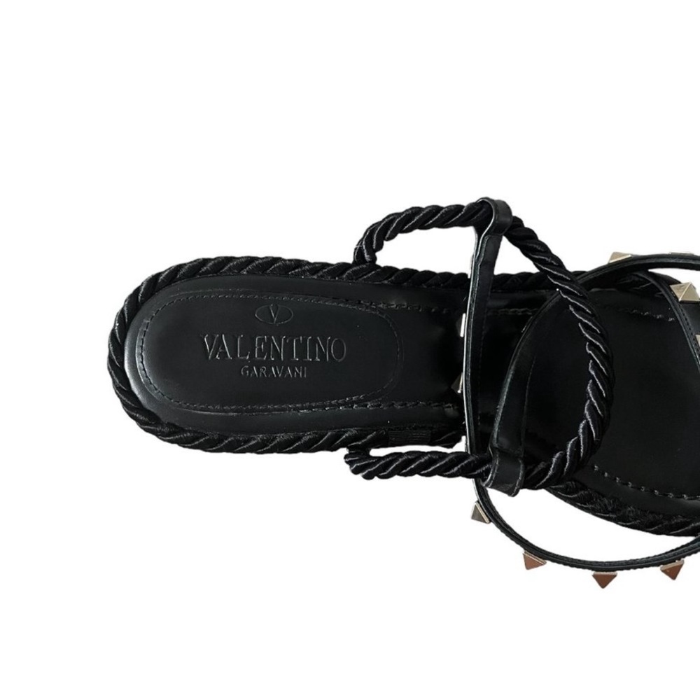 Valentino Garvani Rockstud Leather Rope Ankle Strap Sandals 65 MM Heel Black 39 - Picture 16 of 16
